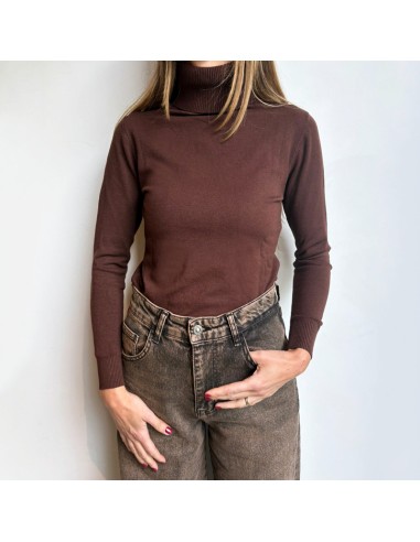 Maglia collo alto in viscosa marrone