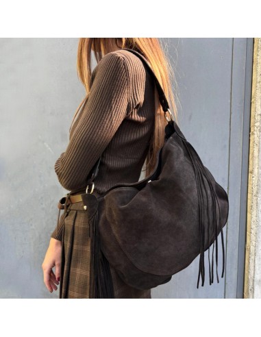 Borsa in camoscio t.moro con frange e borchie