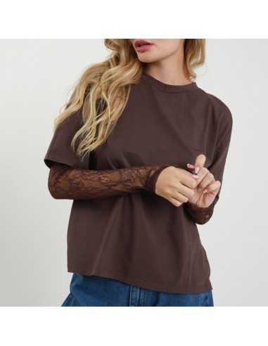 Susy Mix t-shirt - manica pizzo moro