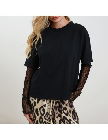 Susy Mix t-shirt - manica pizzo nero