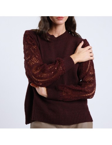 Susi Mix maglia con manica crochet vino