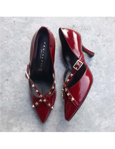 Pasinetti decolleté incrocio + borchie bordeaux