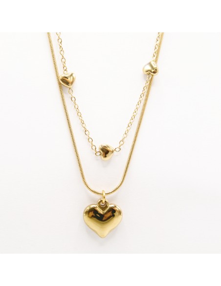 Collana doppia in acciaio con cuori