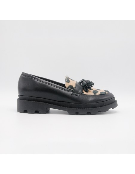 Mocassino nero con inserti in cavallino