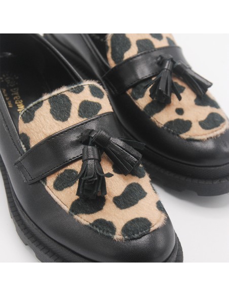 Mocassino nero con inserti in cavallino