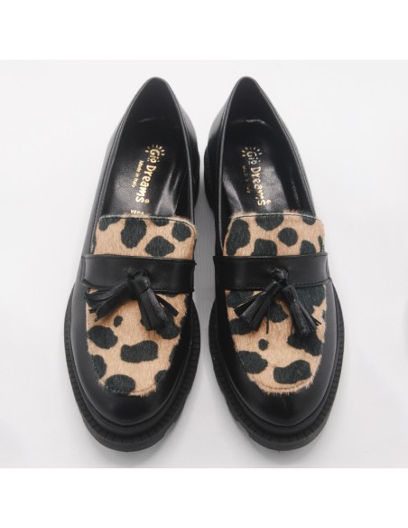 Mocassino nero con inserti in cavallino