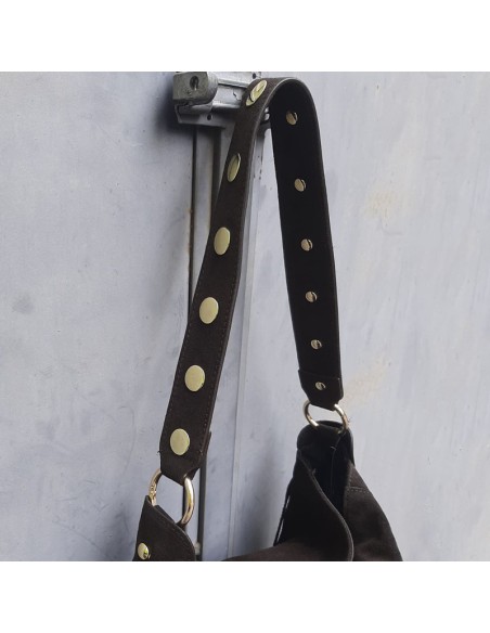 Pasinetti maxi-bag in camoscio t.moro con frange e borchie