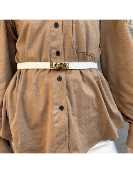 Cintura bianca coulisse con hardweare dorato