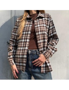 Camicia check bianco/marrone