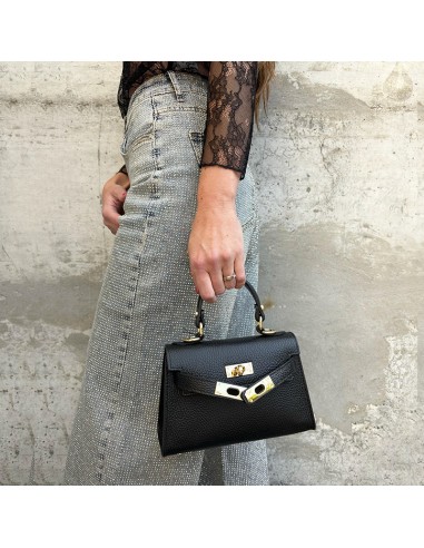 Mini-bag trapezio in pelle nera