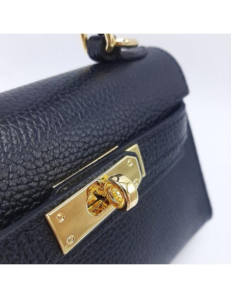 Mini-bag trapezio in pelle nera