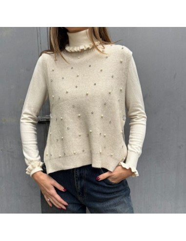 SusyMix gilet con strass e perle beige