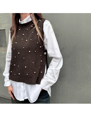 SusyMix gilet con strass e perle t.moro