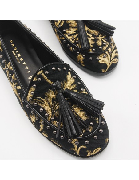 Pasinetti Ballerina in tessuto damascato con borchiette