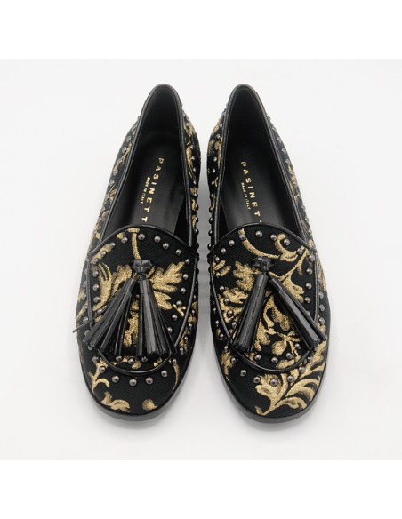 Pasinetti Ballerina in tessuto damascato con borchiette