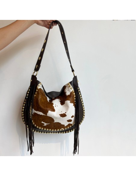 Pasinetti maxi-bag in pelle muccata con frange e borchie