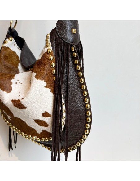 Pasinetti maxi-bag in pelle muccata con frange e borchie