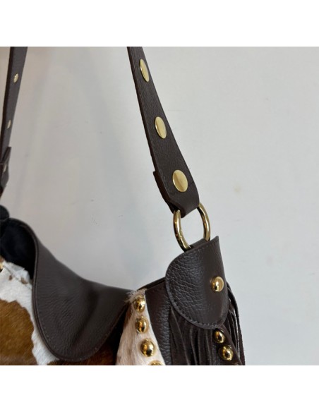 Pasinetti maxi-bag in pelle muccata con frange e borchie