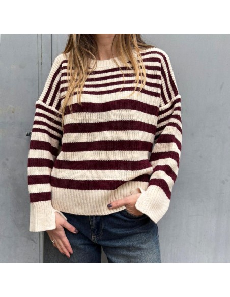 SusyMix maglione righe panna/bordeaux
