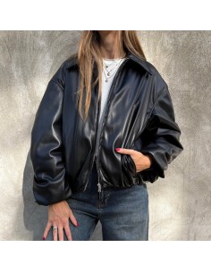Lumina Bomber in ecopelle nero