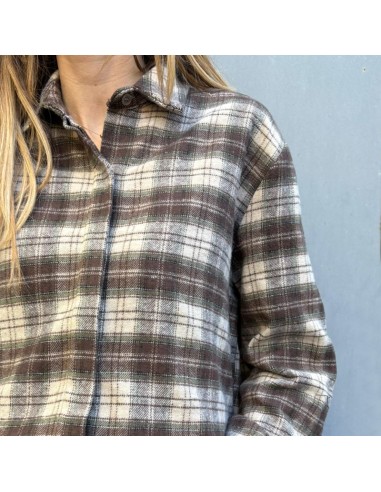 Camicia check marrone/verde/panna