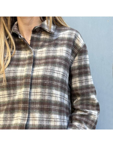 Camicia check marrone/verde/panna