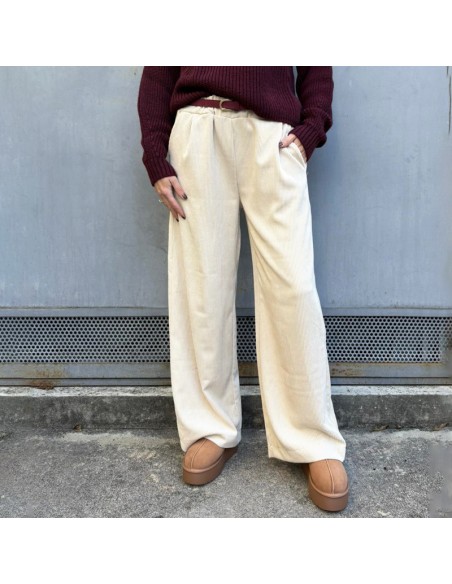 Pantalone in velluto a costine panna